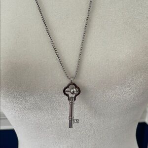Anti anxiety Silver and Black Key Pendant Necklace